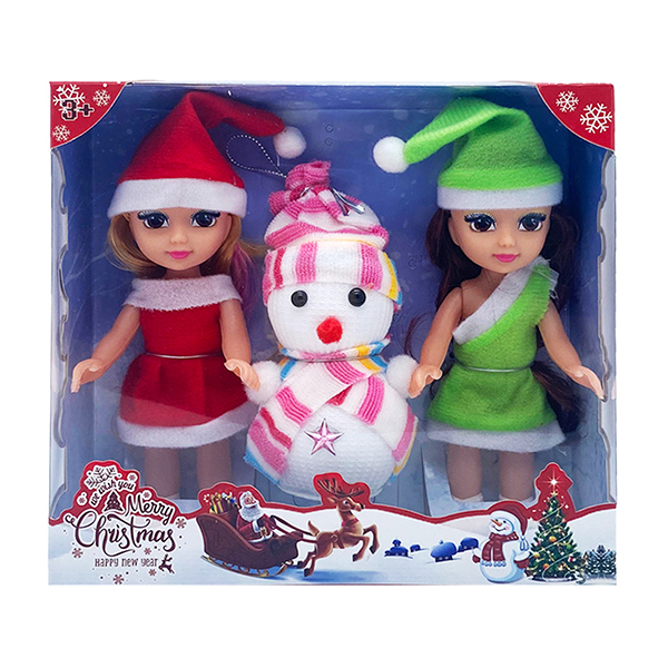 2只空身圣诞女孩肥童娃娃带雪人 6寸 搪胶