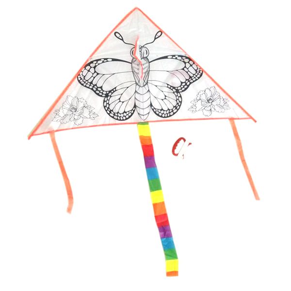 100cm三角形卡通蝴蝶填色风筝带线 尼龙
