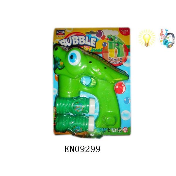 实色自动鳄鱼泡泡枪配2瓶泡泡水 电动 灯光 音乐 塑料