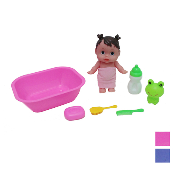 娃娃带浴盆,奶瓶,配件,紫蓝,粉2色 塑料