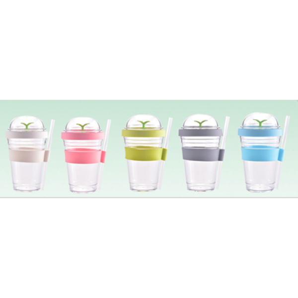 创意树苗塑料杯 多种用法480ML 混色