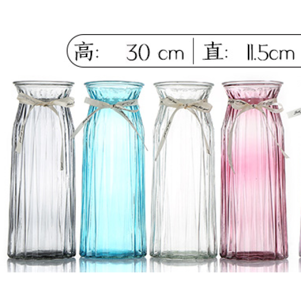 竖纹单色透明色玻璃花瓶【29.6*10.5*11.3CM】 单色清装 玻璃