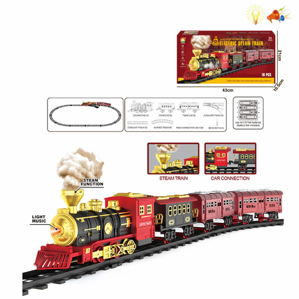 古典蒸汽轨道火车组合（4节车厢1喷雾） 电动 喷雾 灯光 声音 不分语种IC 塑料