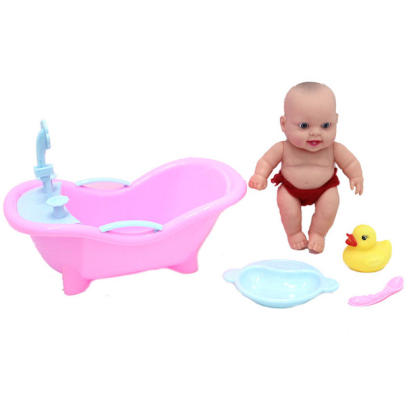 8寸搪胶表情娃娃带浴盆,小鸭,餐具 塑料