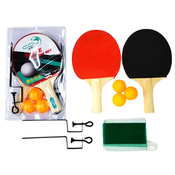 2pcs15*25cm*5mm白柄乒乓板+3pcs乒乓球+网架套装 木质