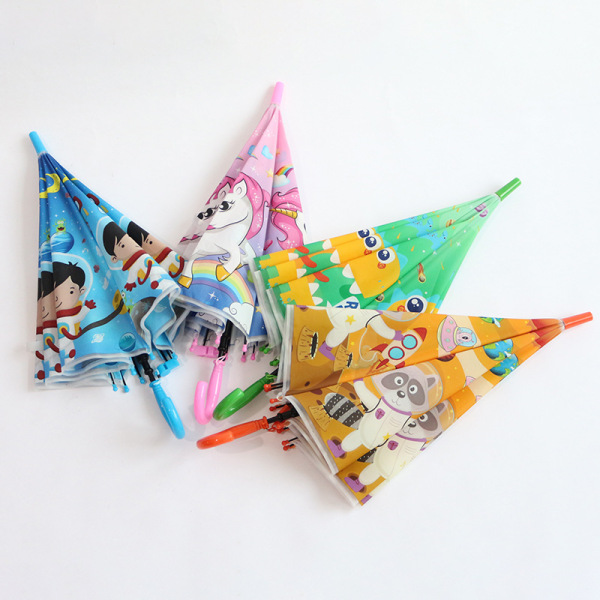 19寸儿童卡通自动直柄雨伞 混色 纺织品