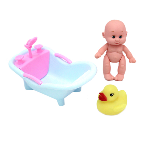 5寸搪胶表情娃娃带浴盆,鸭子 塑料