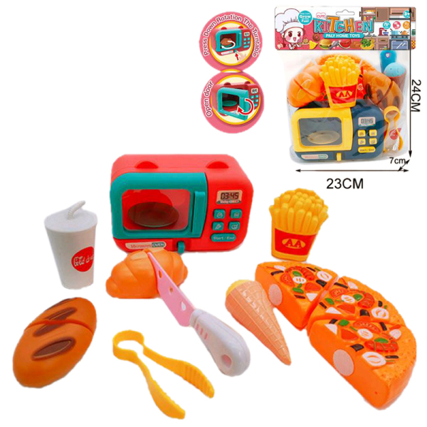 可旋转微波炉食物切切乐套装玩具 旋转 仿真 塑料