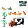 三角龙货柜车+6只恐龙+2树(大车2色) 滑行 黑轮 塑料