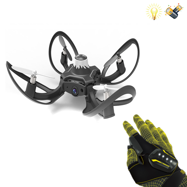 手套传感无人机带2片风叶,USB线 遥控 翻滚 一键返回 四轴 无线电 灯光 包电 带陀螺仪 塑料