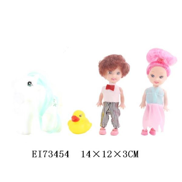 2只庄实身娃娃带饰品马,鸭 3寸 塑料