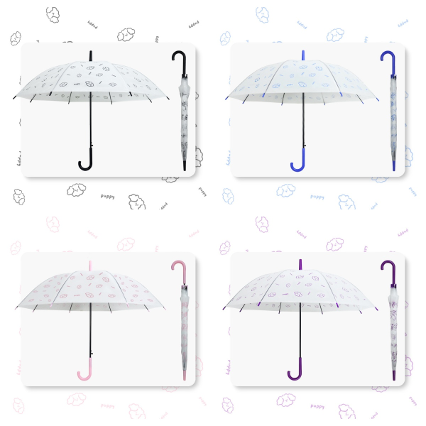 儿童可爱卷毛小狗自动透明学生雨伞加厚加固长柄透明伞【76CM】 混色 塑料