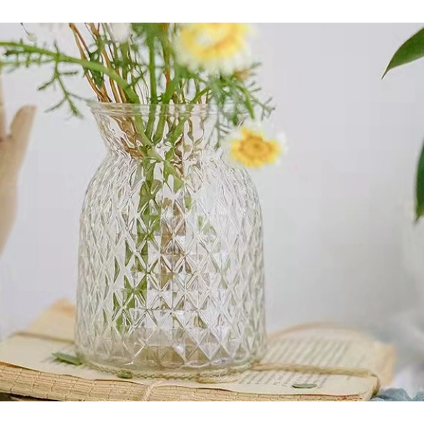 布袋格子花纹玻璃花瓶【16*10.5*11.8CM】 单色清装 玻璃