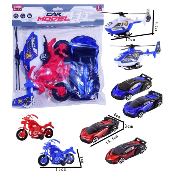 摩托车+直升机+车（3款颜色随机） 回力 塑料