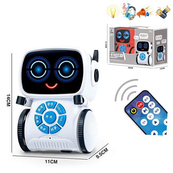 遥控卡卡机器人学习机 电动 卡通造型 灯光 声音 音乐 中文IC 遥控器包电，主体不包电 学习 塑料