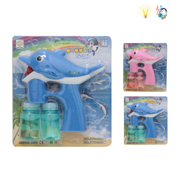 小海豚泡泡枪带2瓶泡泡水 电动 灯光 音乐 英文IC 喷漆 塑料