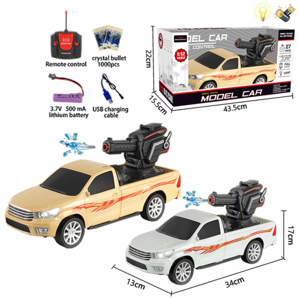 皮卡车带水晶炮,USB 2色 遥控 1:12 5通 灯光 主体包电，遥控器不包电 黑轮 塑料