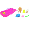 小娃娃带婴儿浴盆,瓶子,鸭子,大象,梳子,肥皂紫蓝,玫红2色 塑料
