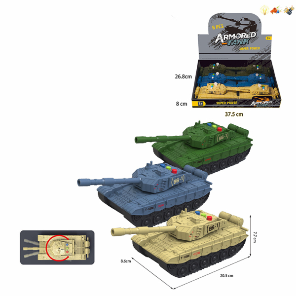 6PCS 坦克 3色 惯性 灯光 声音 不分语种IC 包电 塑料