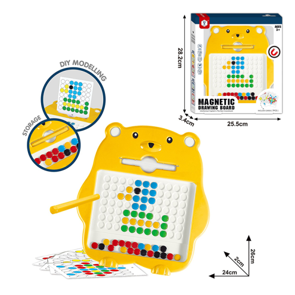 小熊磁性运笔画板（黄色 7卡片52珠） 塑料