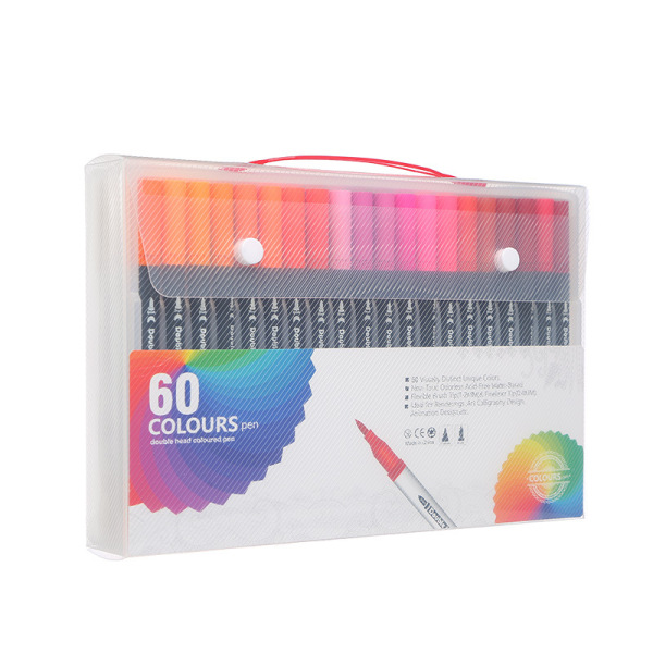60色可水洗软头水彩笔儿童画笔双头马克笔黑杆 混色 塑料