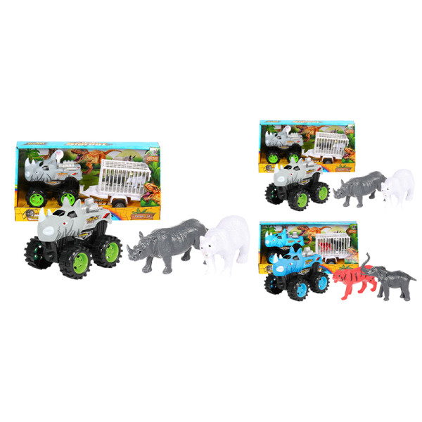 四驱犀牛越野车拖栏中动物 惯性 黑轮 塑料