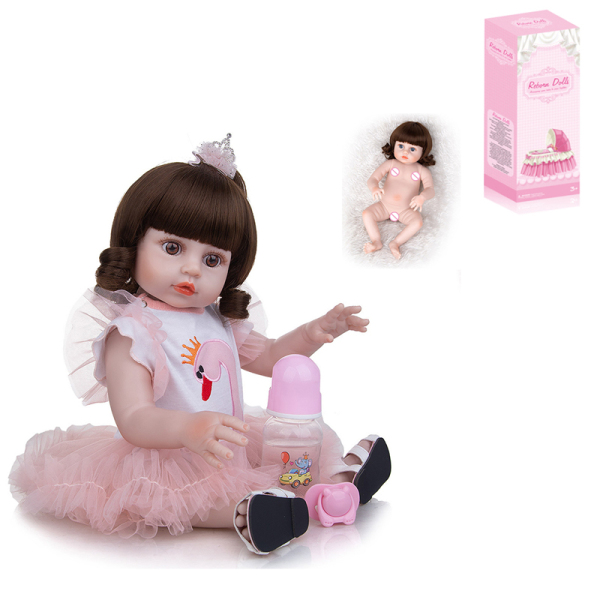 45厘米重生娃娃高仿真婴儿娃娃带奶瓶,磁性奶嘴,尿布,出生卡,布鞋（普通PP车发） 17寸 搪胶