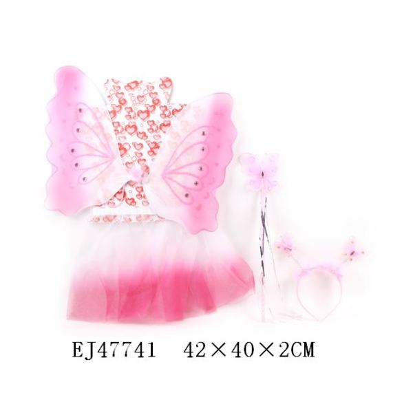 蝴蝶翅膀配裙+天使棒+发夹 布绒