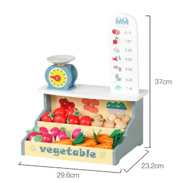 儿童木制玩具蔬菜售卖小摊【29.6*23.2*37CM】 单色清装 木质