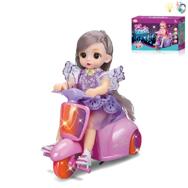 2款式娃娃特技三轮摩托车 灯光 音乐 不分语种IC 黑轮 塑料
