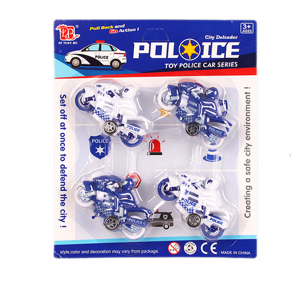 4只警察摩托车 回力 2轮 警察 塑料