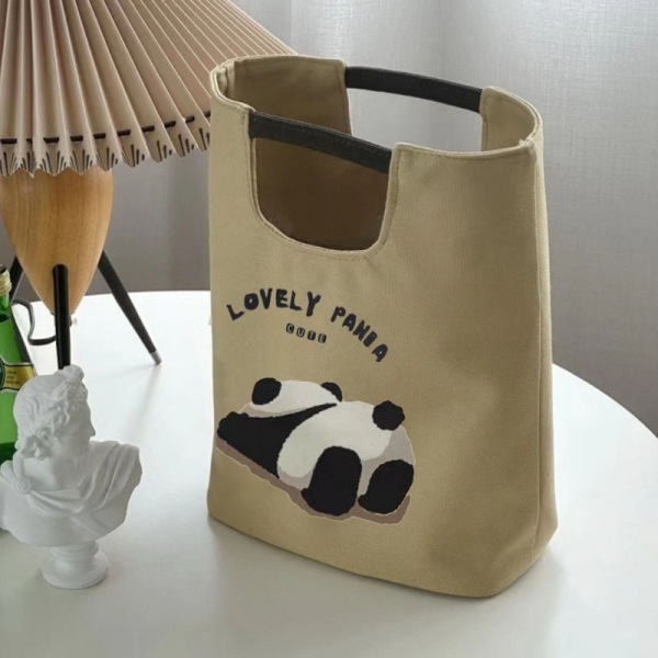 可爱熊猫手提袋 卡其色 单色清装 布绒