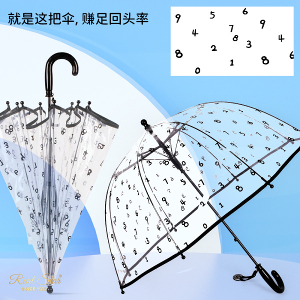 19寸8骨儿童
数字透明雨伞 单色清装 塑料