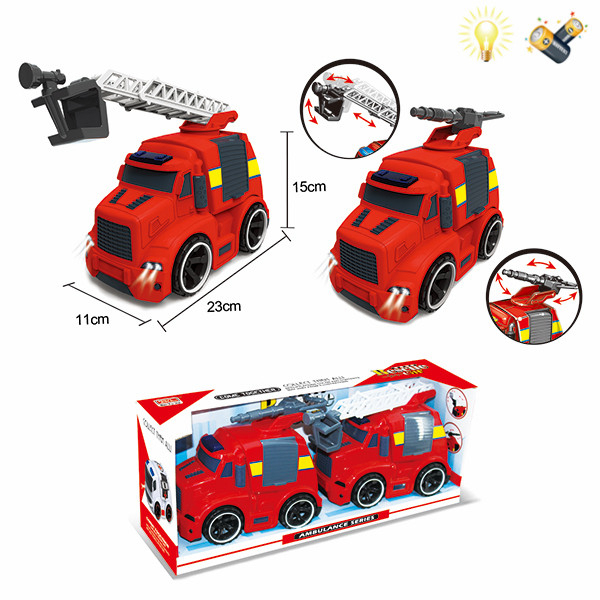 消防云梯车+消防水炮车 惯性 灯光 包电 黑轮 塑料