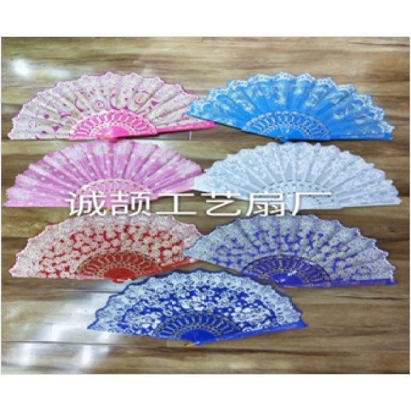 12PCS 彩杆中国风扇子 塑料