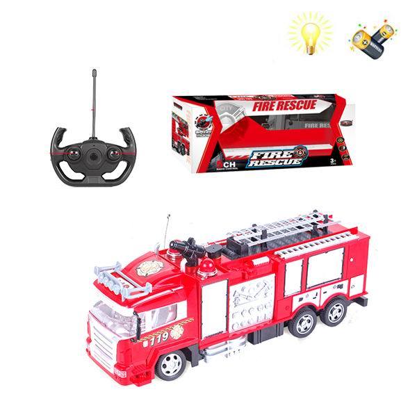 喷水消防车带充电器 遥控 5通 灯光 声音 不分语种IC 包电 黑轮 塑料